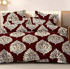 Double Bedsheet For King Size With 2 Matching Pillow Covers - 108 X 108 Inches, Maroon | Glace Cotton Printed Bedsheet Lightweight, Soft & Smooth - Ideal For Home, Guest House