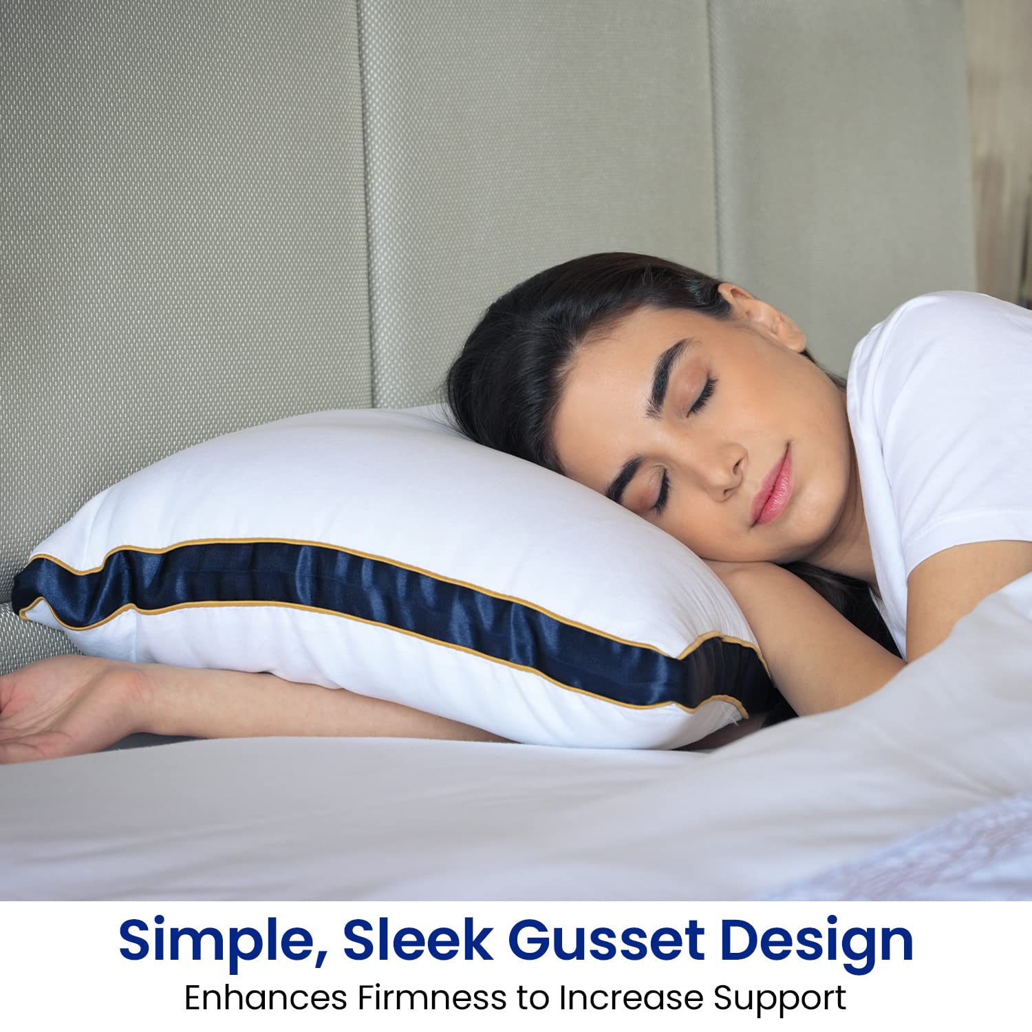 Microfiber Bed Pillow For Sleeping, Down Alternative Ultra Soft Cotton Pillow, White & Green, Blue | Bed Pillow, Microfiber Pillow | Breathable, Washable, Durable, Hypoallergenic - Pack Of 4