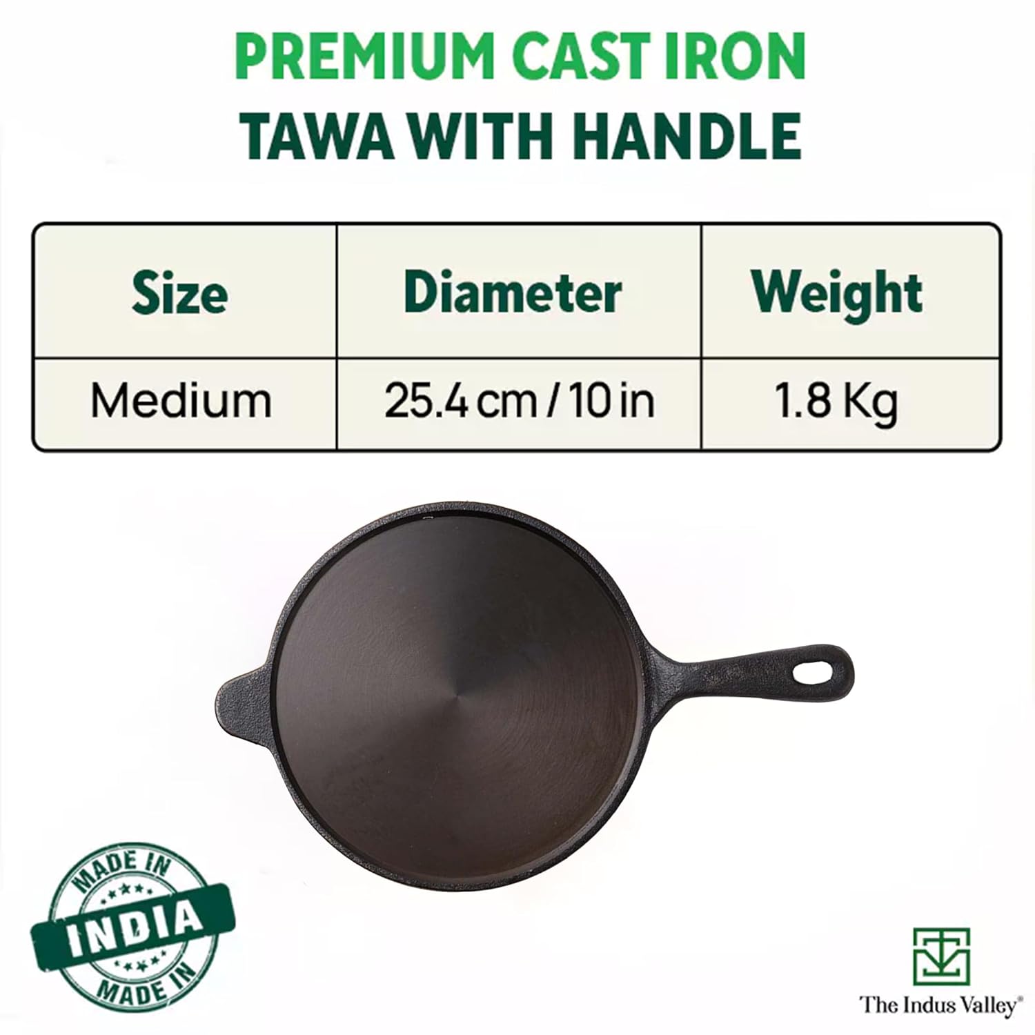 Super Smooth Cast Iron Tawa With Long Handle For Dosa - 25.4cm, 10 Inch, 1.8 Kg | Induction Friendly, Naturally Nonstick, Pre-Seasoned Tawa, 100% Pure & Toxin-Free, No Chemical Coating