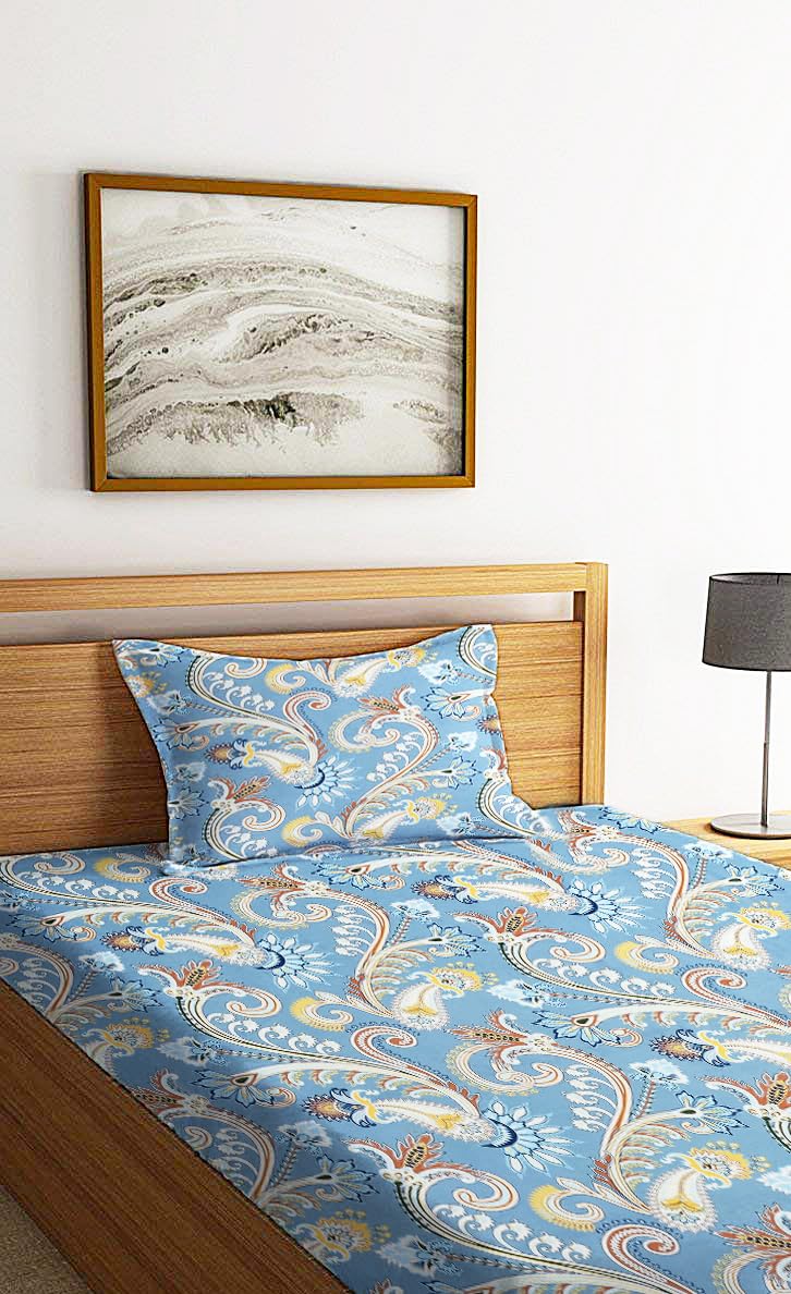 Printed Single Bedsheet Size With 1 Pillow Cover - 60 X 90 Inches, Grey | Cotton Wrinkle Free Soft, Breathable | Durable & Long-Lasting
