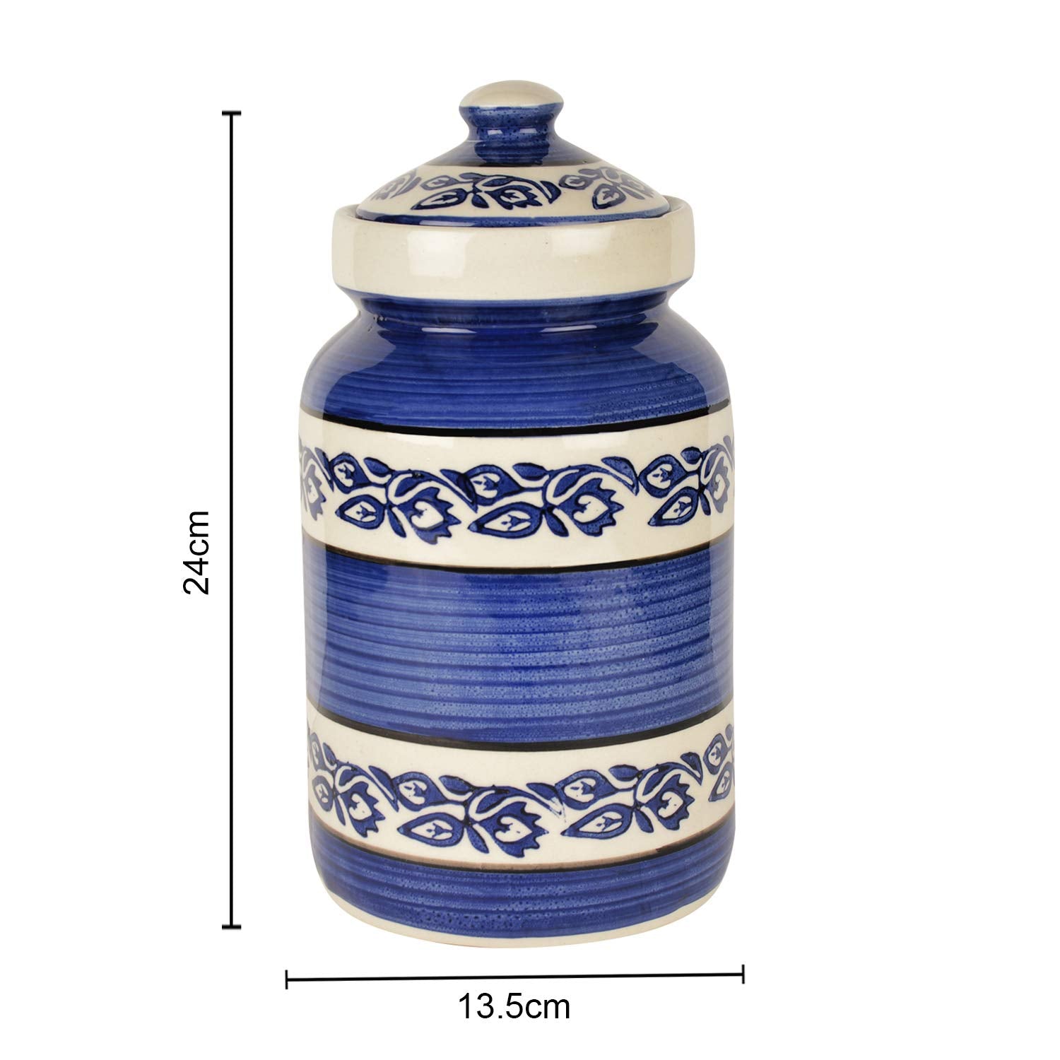 Hand Painted Ceramic Jar (Burni) With Lid 3000ml, Blue & White | Ceramic Multi-Utility Storage Jar