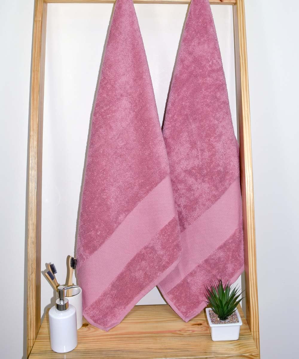 Rangoli Soft Absorbent Durable Towels Earthly Egyption Cotton Plush Luxurious Large Size Bath Towel 1000 Gsm (Peach)- Pack Of 2