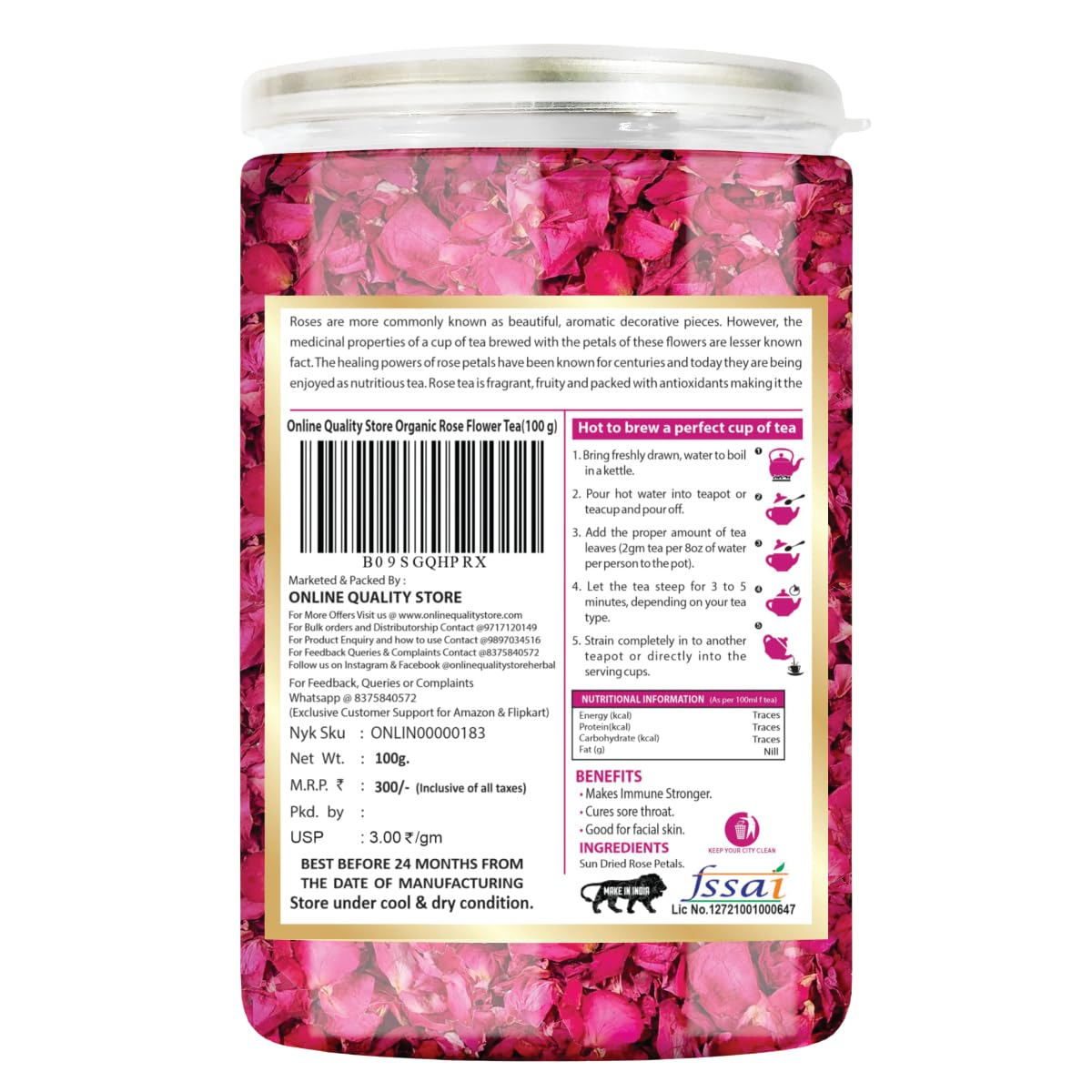Online Quality Store Rose Flower Tea - 100gm, 3.5 Ounce | Pure Persian Rose Petals - Use For Iced Tea, Cocktails | Organic Pure Dried Leaves Herbal Tea - Caffeine Free