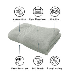 Luxe Home Cotton Bath Towel 450 Gsm | Quick Dry Large Size Bathroom Towels For Men & Women, Home, Kitchen, Gym, Spa (Grey)
