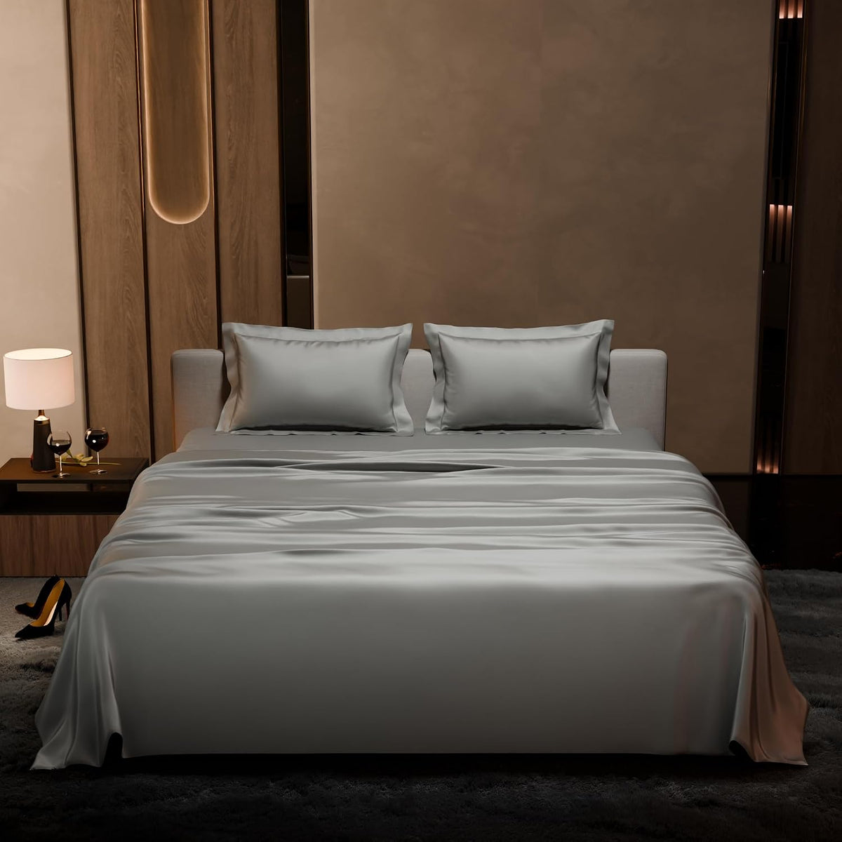 Satin Bedsheet King Size Bed With 2 Pillow Covers | 90 X 108 Inches, Mist Grey | Premium Bedding Set, Gifts For Couples, Wedding, Anniversary