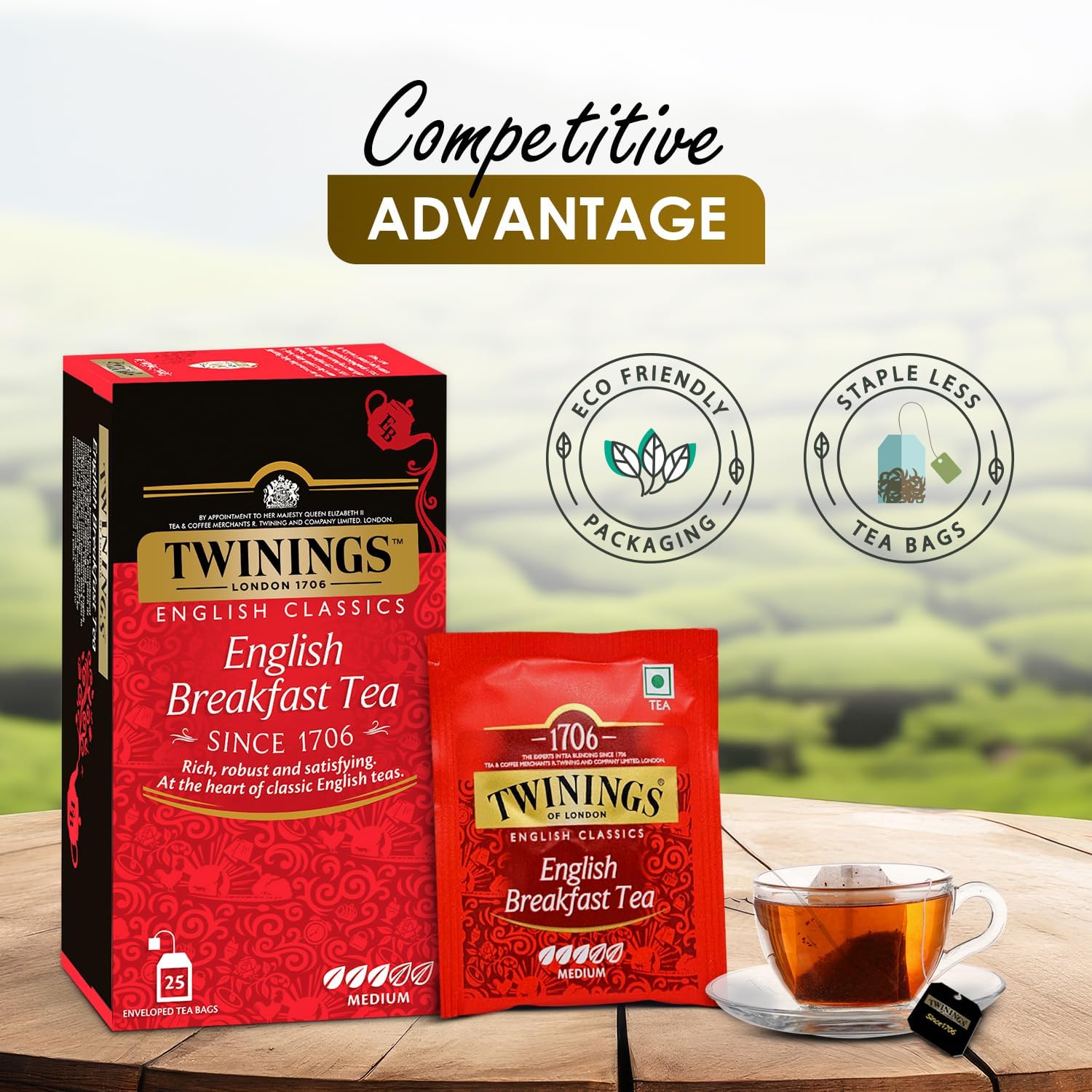 Twinings English Breakfast Tea - 25 Enveloped Teabags | English Classic Range Premium Black Tea - Medium Strength, Rich Flavor, High Caffeine