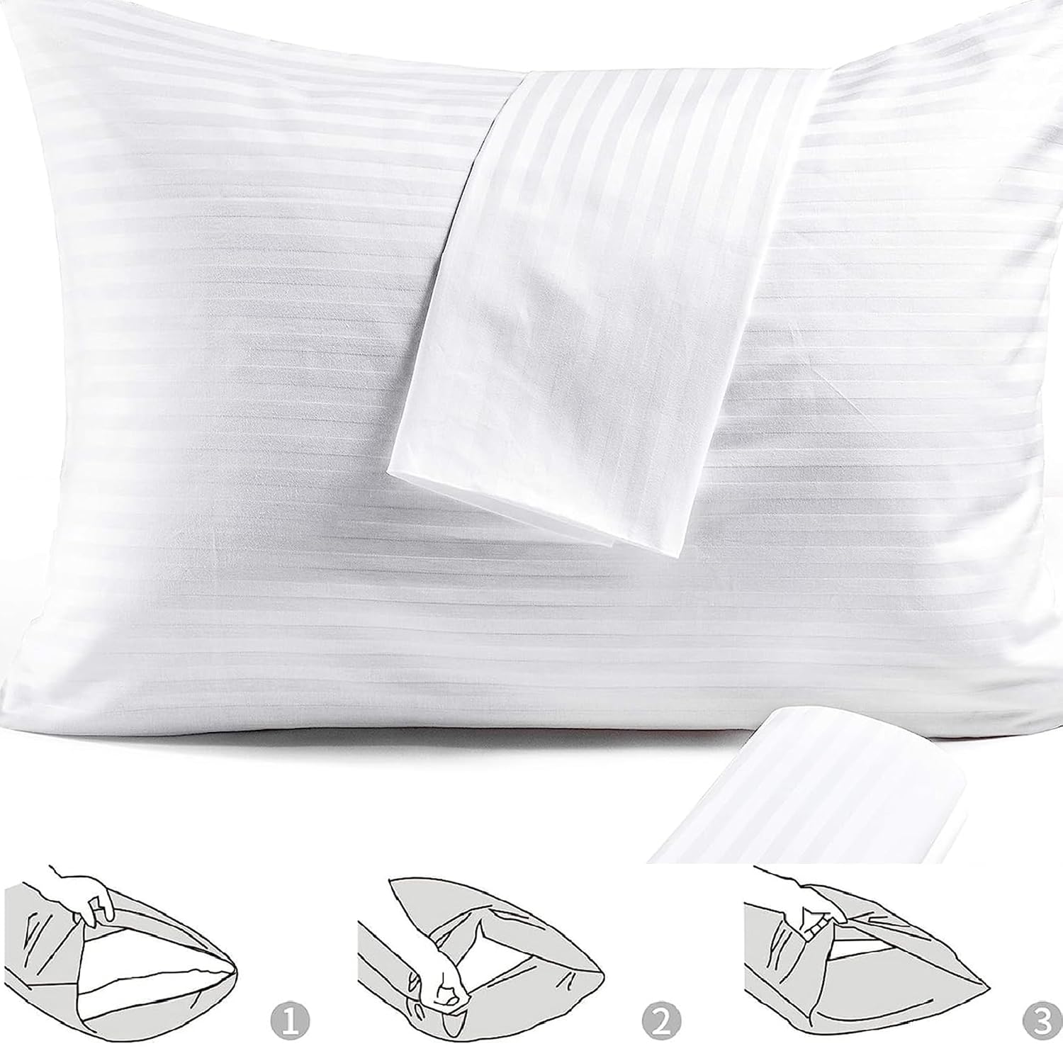 Stripes Queen Fitted Sheet With 2 Pillow Covers - 60 X 78 Inches, White | Comfort & Luxury With Bedsheet | Soft & Comfortable Surface