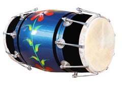 Wooden Musical Dholak Instrument Drum Nuts & Bolt With Full Tool Kit - Blue | Perfectly Symmetric Round Dholak - Dholak For Festival, Wedding, Satsang | Very Easy To Tune