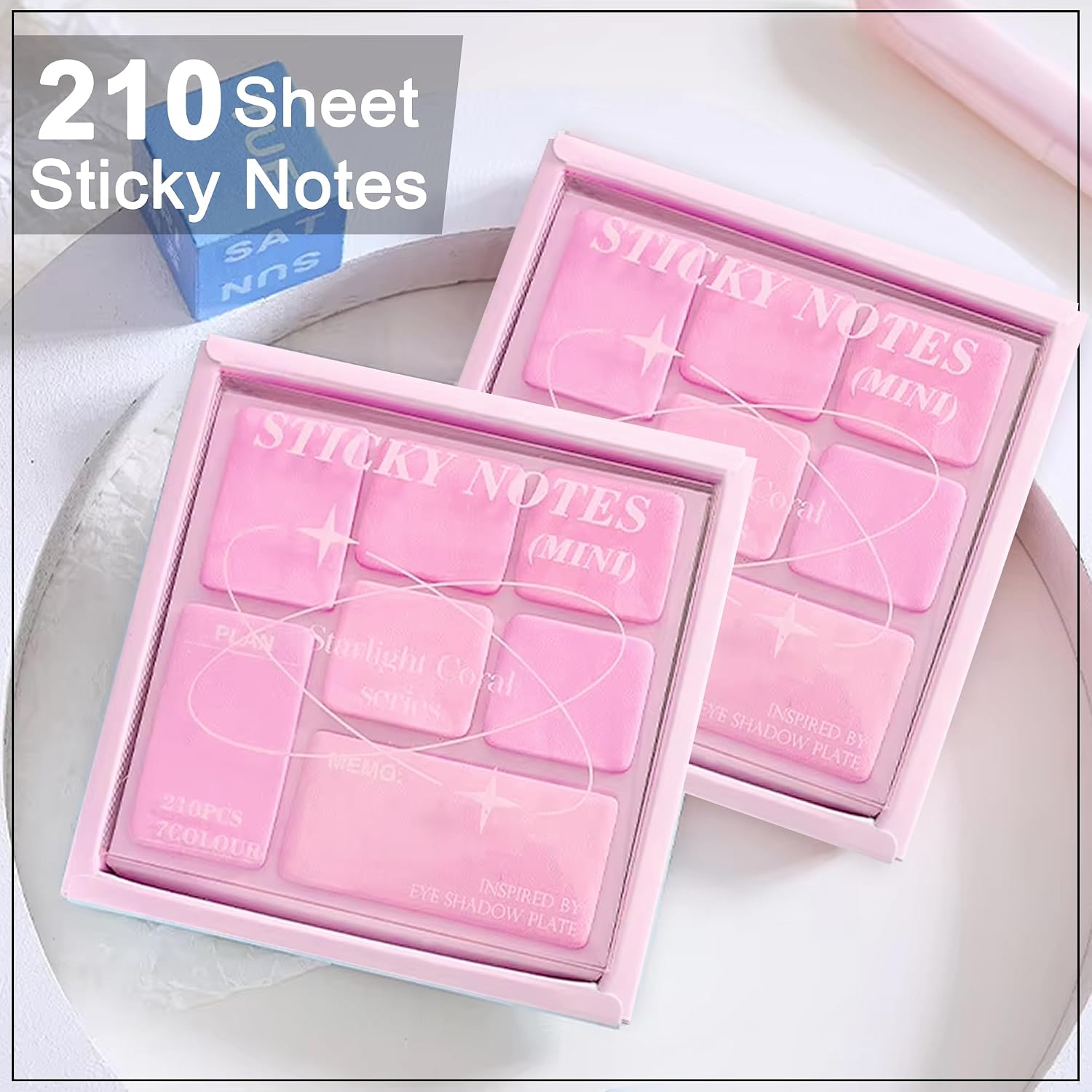 Sticky Notepad, Pink Color Inspired By Eye Shadow Plates, 7 Colors X 210 Sheets | Self Adhesive