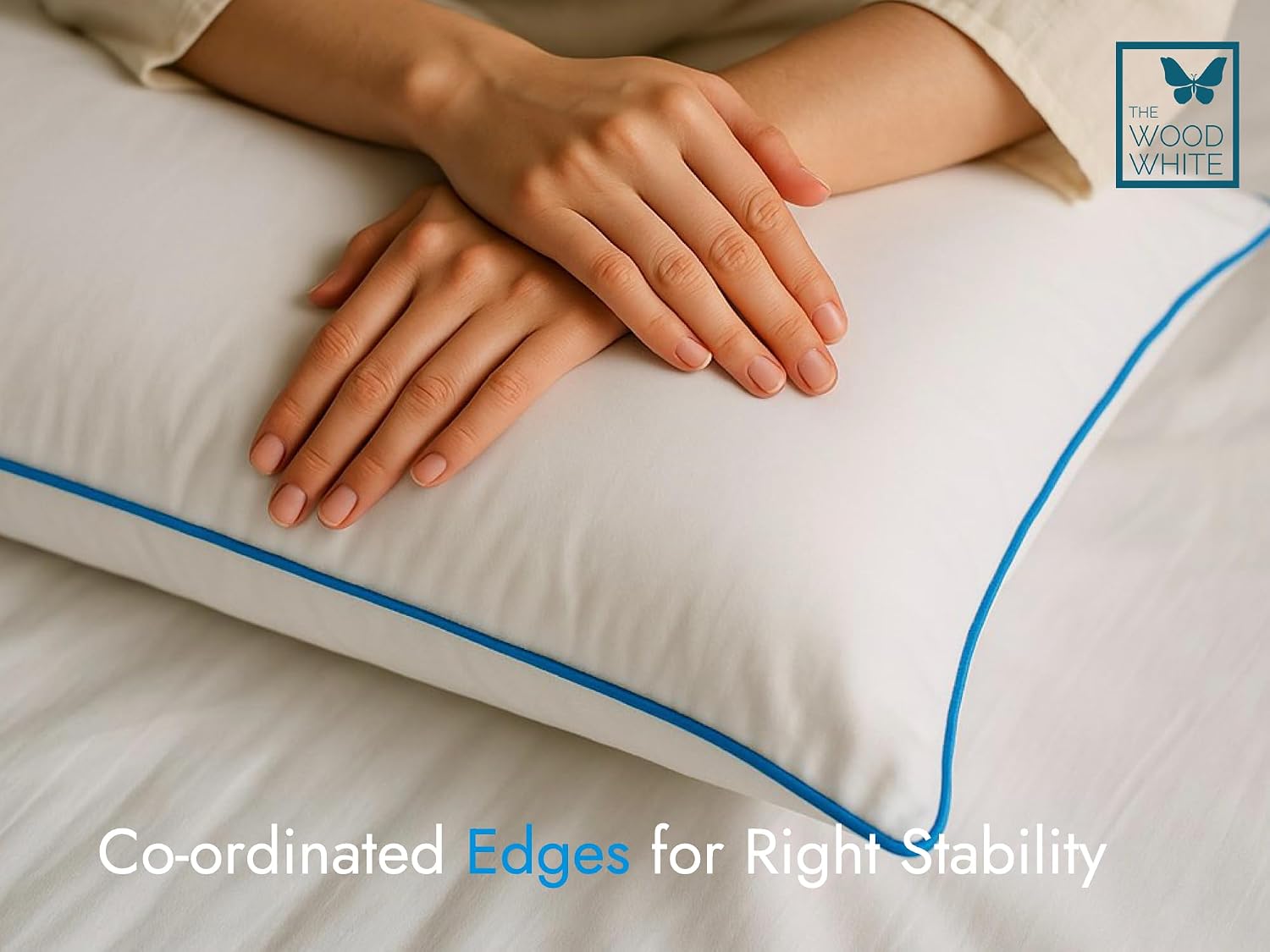 White Pillow With Extra Focus Blue Border & Plush Microfiber Filling Pillow - 41 X 61 Cm | Comfortable & Cozy Sleeper Pillow, For Back, Side & Stomach Sleepers - Pack Of 2