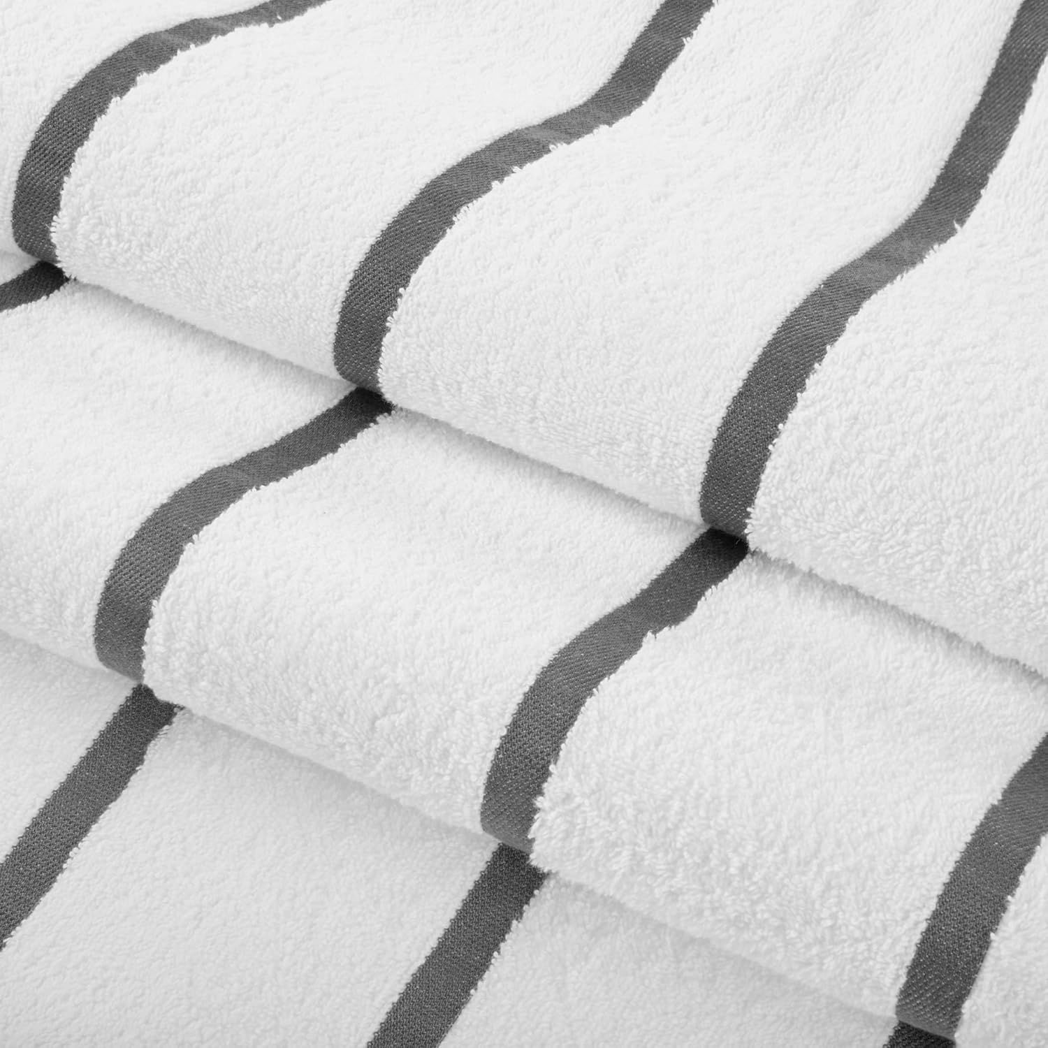 Casa Copenhagen Pack Of 2 Cabana Pool Xl Bath Towels 610 Gsm Cotton Rough And Tough Use Colour (White Grey Stripe)