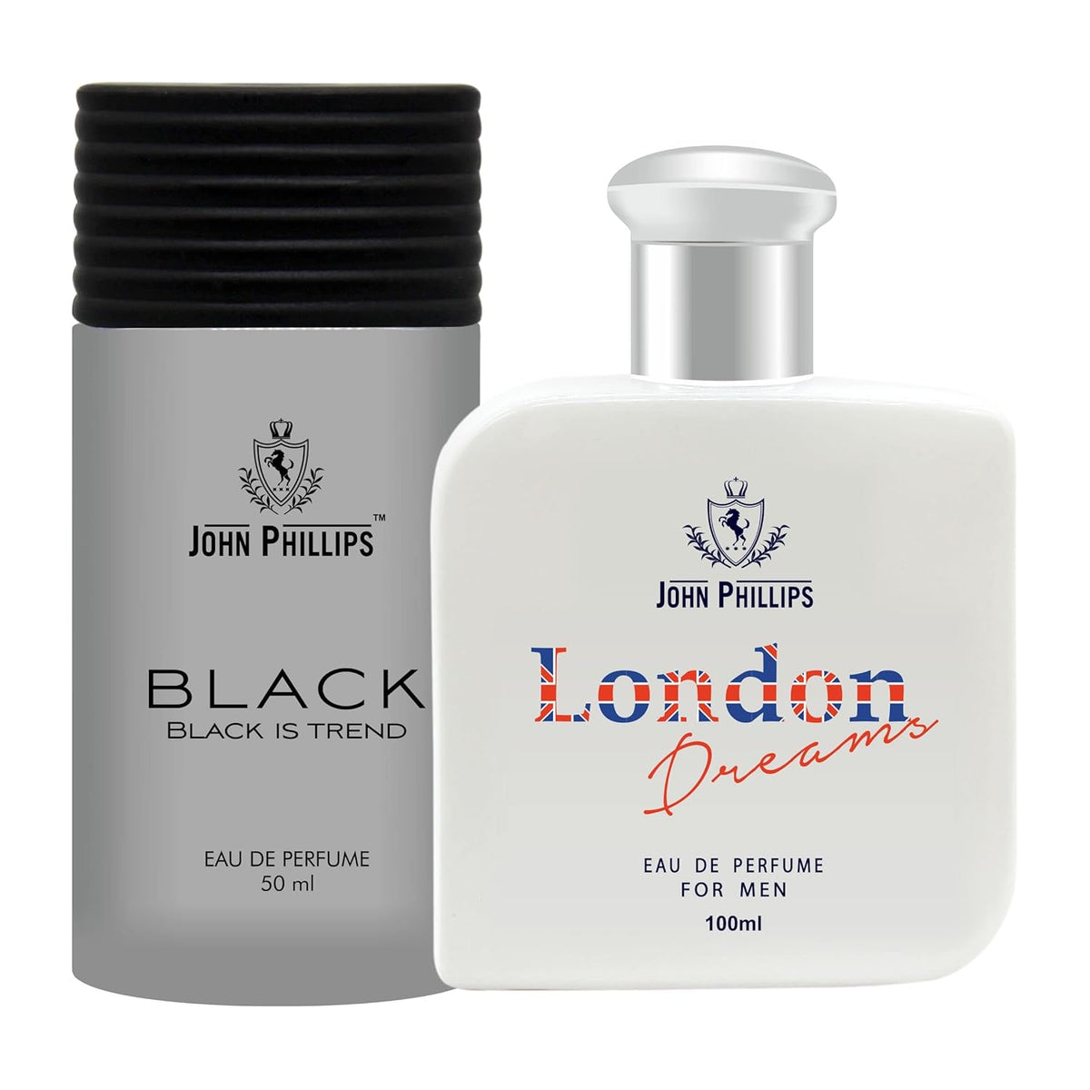 John Phillips Black 50ml 1.6 Fl.oz. & London Dreams 100ml 3.4 Fl.oz. Eau De Parfum | Long Lasting Fragrance For Men & Women