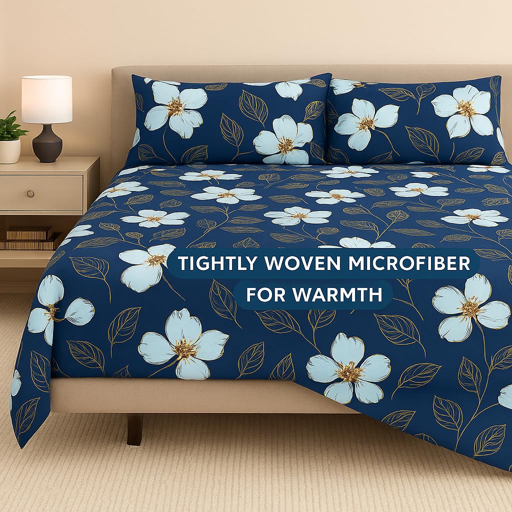 King Bedsheets Include Pillow Cover, Ultra Soft - 108x108 Inches, Dark Blue | Ideal For Home, Hotel, Villa, Resort & Guest House