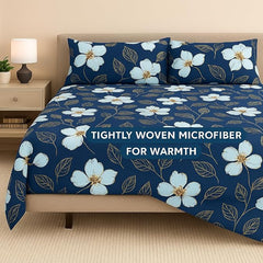 Printed Double Bed Bedsheet Set Includes 2 Pillow Covers Ultra-Soft Microfiber | 90 X 100 Inches, Blue - Breathable & Wrinkle-Free