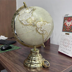 Decorative World Globe For Home Decor, Office Table Accessories, Gift For Students & Kids Learning (Grey Gold 12 Inch Height) Pack Of 1
