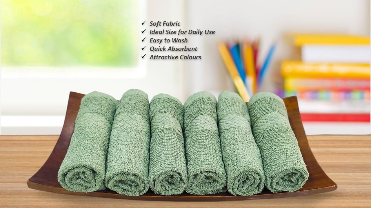 Caslino Small Cotton Face Towels 1200 Gsm | Soft & Absorbent Towel For Women & Men - Olive Green (Pack Of 12)