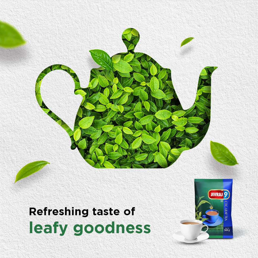 Jivraj 9 CTC Tea Leaf - 500gm, 17.6 Ounce | Crush-Tear-Curl Tea Leaf Process - Premium Assam Tea Leaves | High Caffeine, Gluten Free