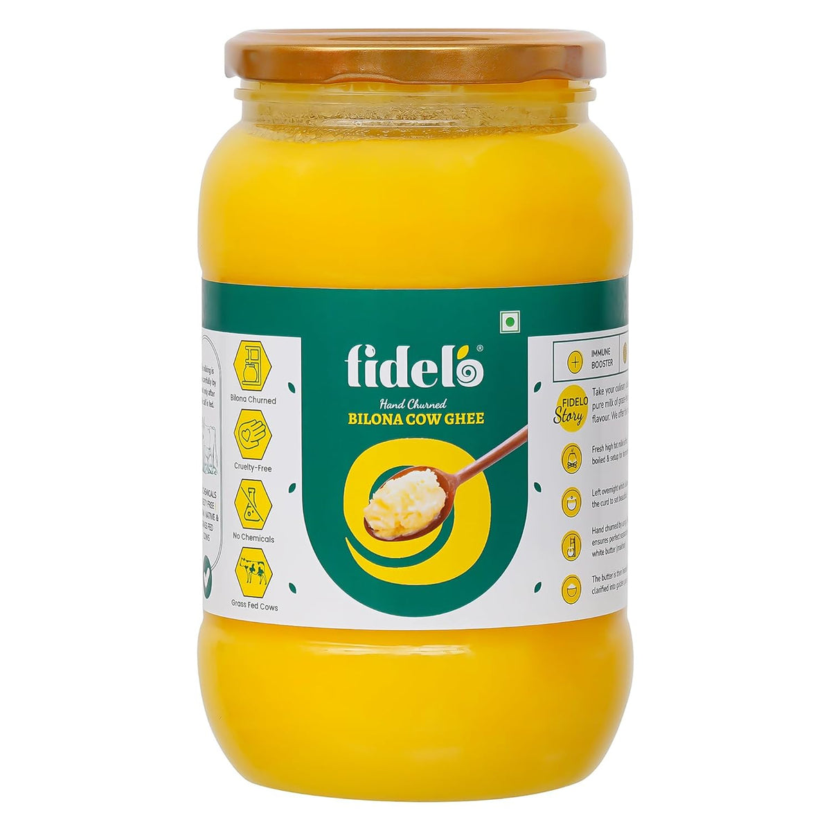 Organic Natural Bilona Cow Ghee By Fidelo | Naturally Healthy Pure Cow Ghee For Sweets & Laddus | (1 Litr) 33.8 Ounce
