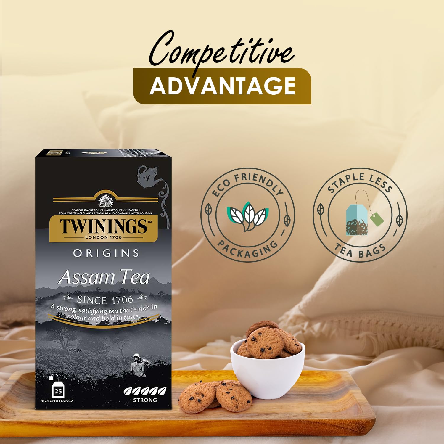 Twinings Origins Assam Tea - 50gm, 1.7 Ounce, 25 Enveloped Tea Bags | Full-Bodied & Robust Flavor Tea - Strong Strength Premium Caffeinated Tea