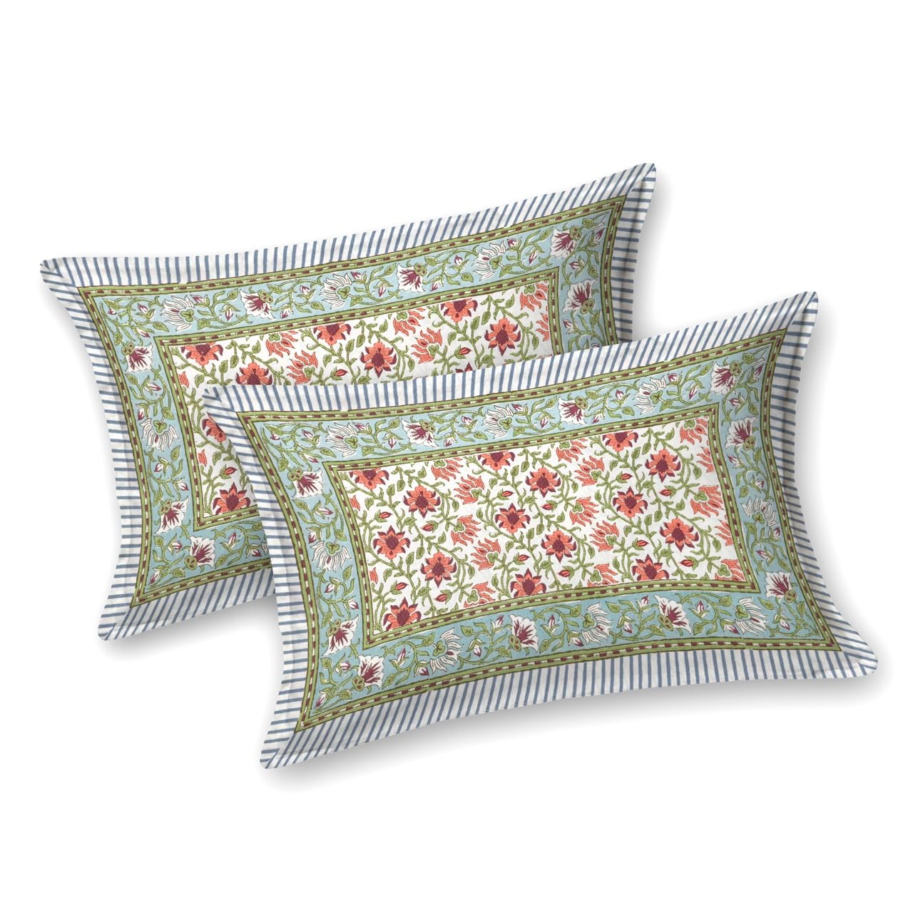Pure Cotton Double Bedsheet For King Size With 2 Pillow Covers | 90 X 108 Inches, Blush & Green | Ultra-Soft & Skin-Safe | Breathable Summer Comfort