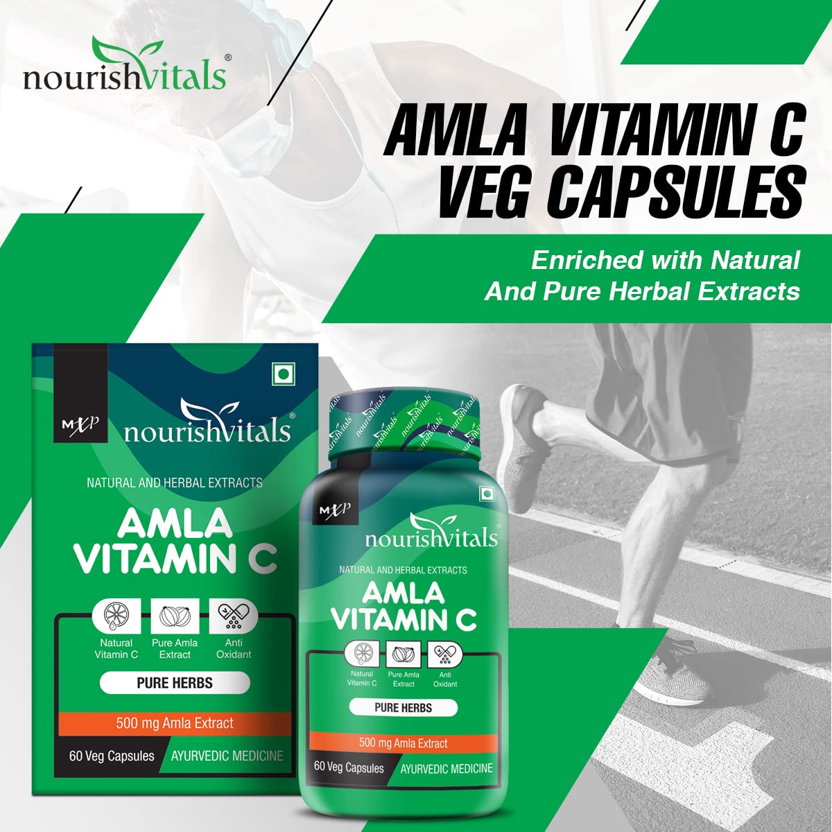 Nourishvitals Amla Vitamin C With Tannins 25% Pure Herbs, 500mg Amla Extract, Antioxidant, Immune, Skin | 60 Veg Capsules, 100gm 0.2lbs Each Pack Of 3