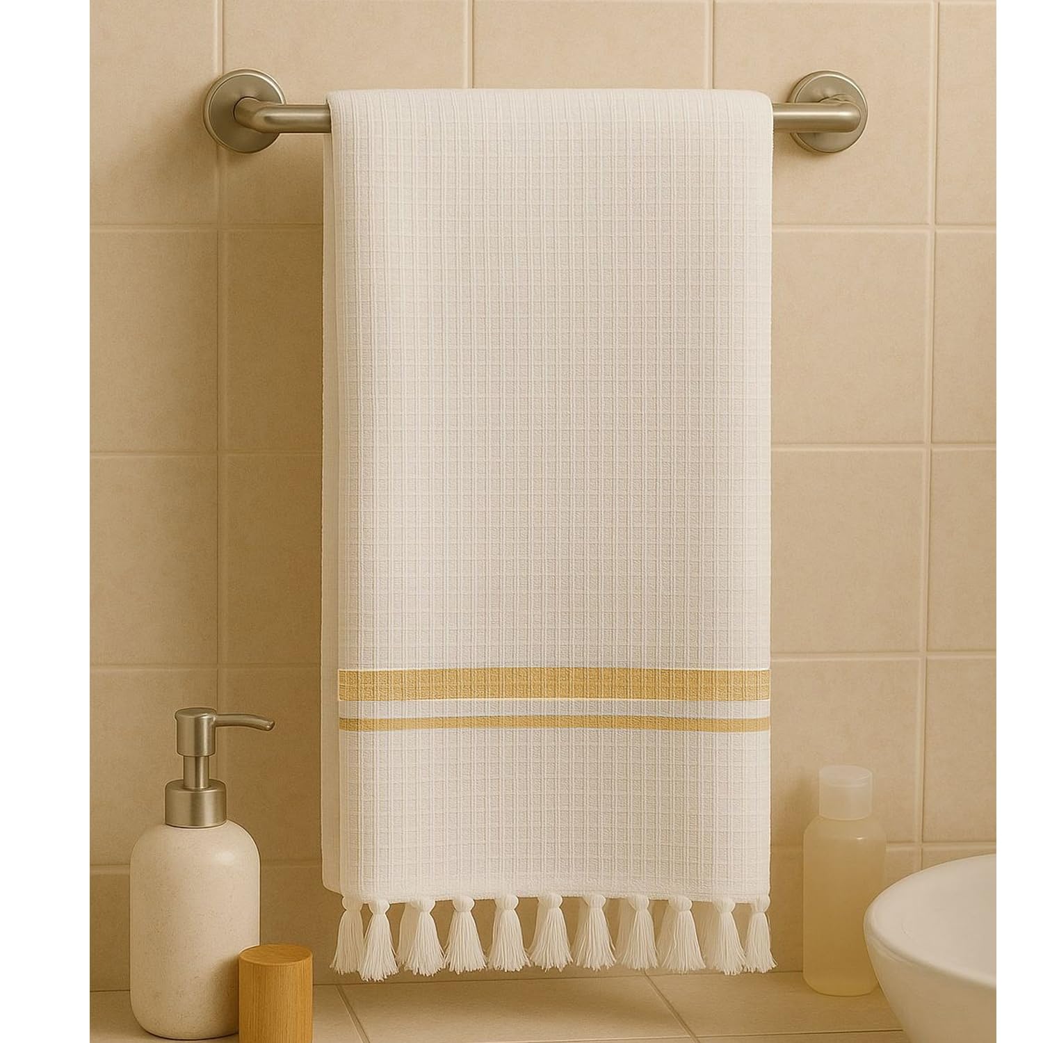 Pixel Home Decor Bath Towel 250 Gsm | Easy For Travel Micro Waffle Cotton Bath Towel (Yellow)