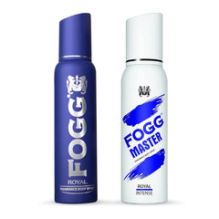 Fogg Royal 150ml 5 Fl.oz. & Master Intense Royal 120ml 4 Fl.oz. No Gas Deodorant For Men | Long Lasting Perfume Body Spray