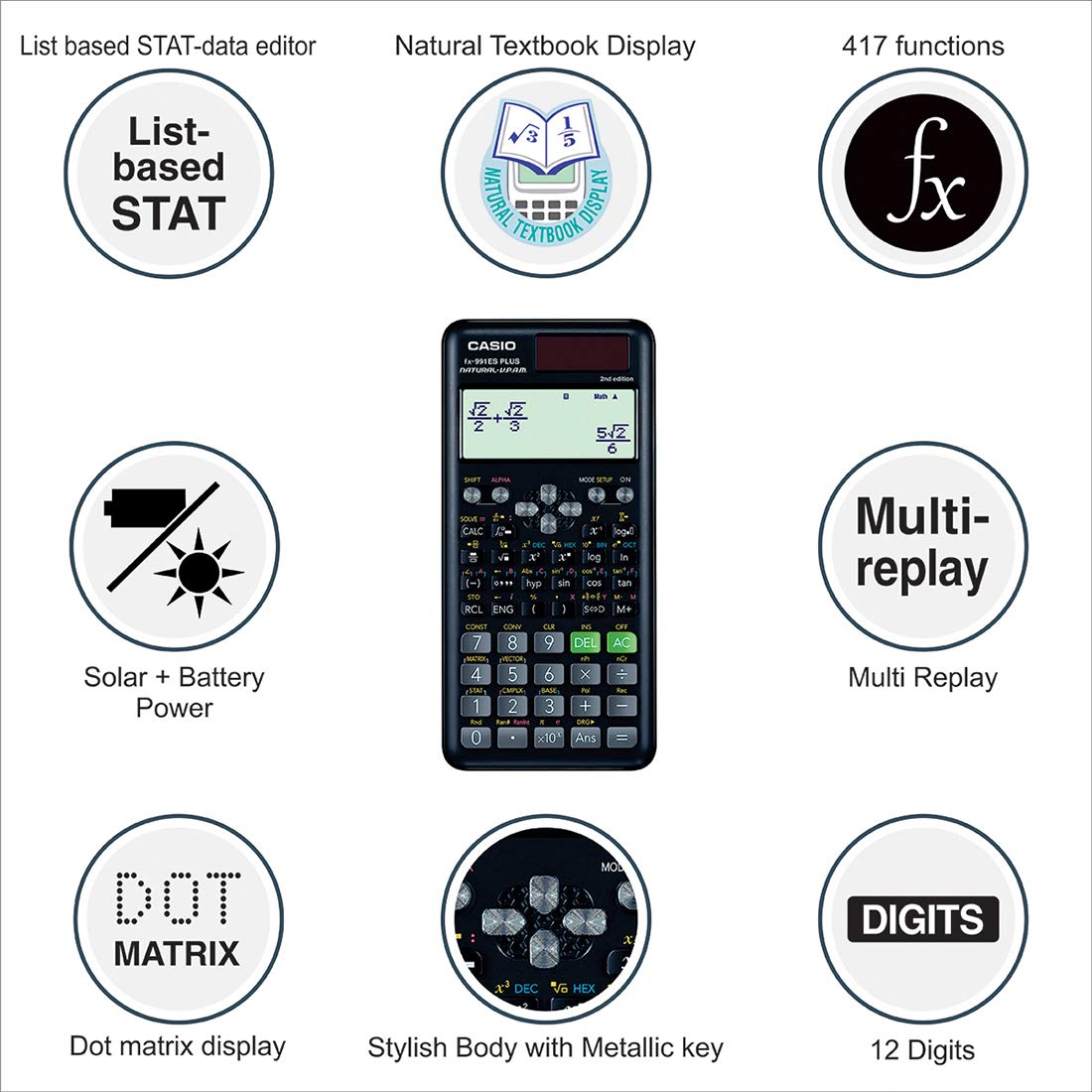 Casio FX-991ES Plus-2nd Edition Scientific Calculator & Casio FX-82ES Plus 2nd Edition - Scientific Calculator |3-years Warranty