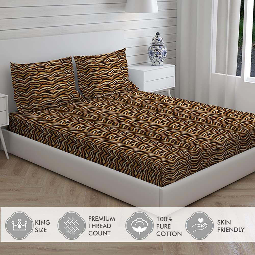 100% Cotton Bedsheet Set For Double Bed - 88 X 100 Inches, Brown | 1 Double Bed Sheet & 2 Pillow Covers - Gift For Weddings Or Birthdays Queen Size