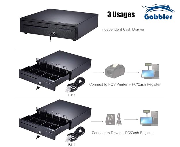 Electronic & Manual Metal Cash Drawer For Point Of Sale (Pos) System With Coin Tray, Colour - Black, Material - Alloy Steel