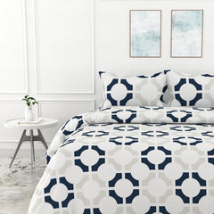 1 Double Bedsheet With 2 Pillow Covers - 88 X 90 Inches, Colonial Blue & Grey | Queen Size Double Bedsheet Cotton | Ideal For Everyday Use