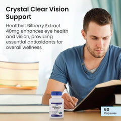 Healthvit Bilberry Extract 40mg Capsule, Eye Health Supplement For Healthy Vision, Antioxidant Rich | 60 Capsules 100gm 0.2lbs