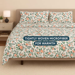 Printed King Size Bedsheet With 2 Pillow Cover - 108 X 108 Inches, White & Green | Hotel Luxury Bedding Wrinkle Free | Ultra Durable & Easy Care
