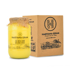 Organic A2 Desi Cow Bilona Ghee With Neem Wood Spoon By Haryana Gram | Rich In Vitamin A, D & Minerals Healthy Desi Ghee Good For Skin Health | (1 Litr) 33.8 Ounce | Jar Pack