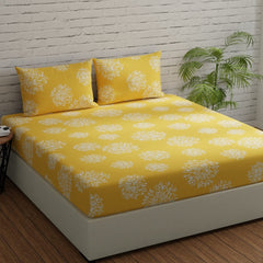 Flat Bedsheet For Double Bed With 2 Pillow Covers - 88 X 96 Inches, Yellow | Comfort Fabric Bedsheet Home, Hotel & Guest House