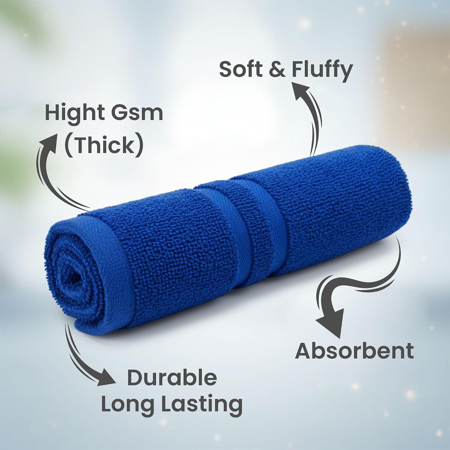 Zahya Terry Cotton Hand Towels 800 Gsm | Soft, & Absorbent Hand, Face, Gym & Travel Use (Blue) - Pack Of 4