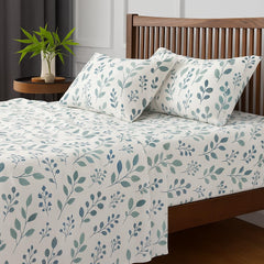 King Size Microfiber Bedsheet With 2 Pillow Covers - 108 X 108 Inches, White & Green | Ultra-Soft & Wrinkle-Free | Luxury Hotel Look