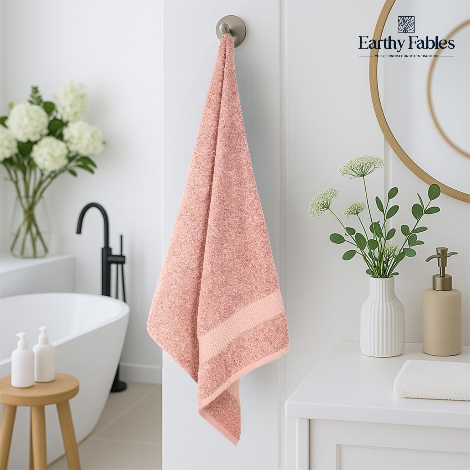 Earthy Fables Pure Carded Cotton Bath Towel 1000 Gsm | Soft, Absorbent, Quick Dry & Skin-Friendly Towel Set Of 2 (Blush)