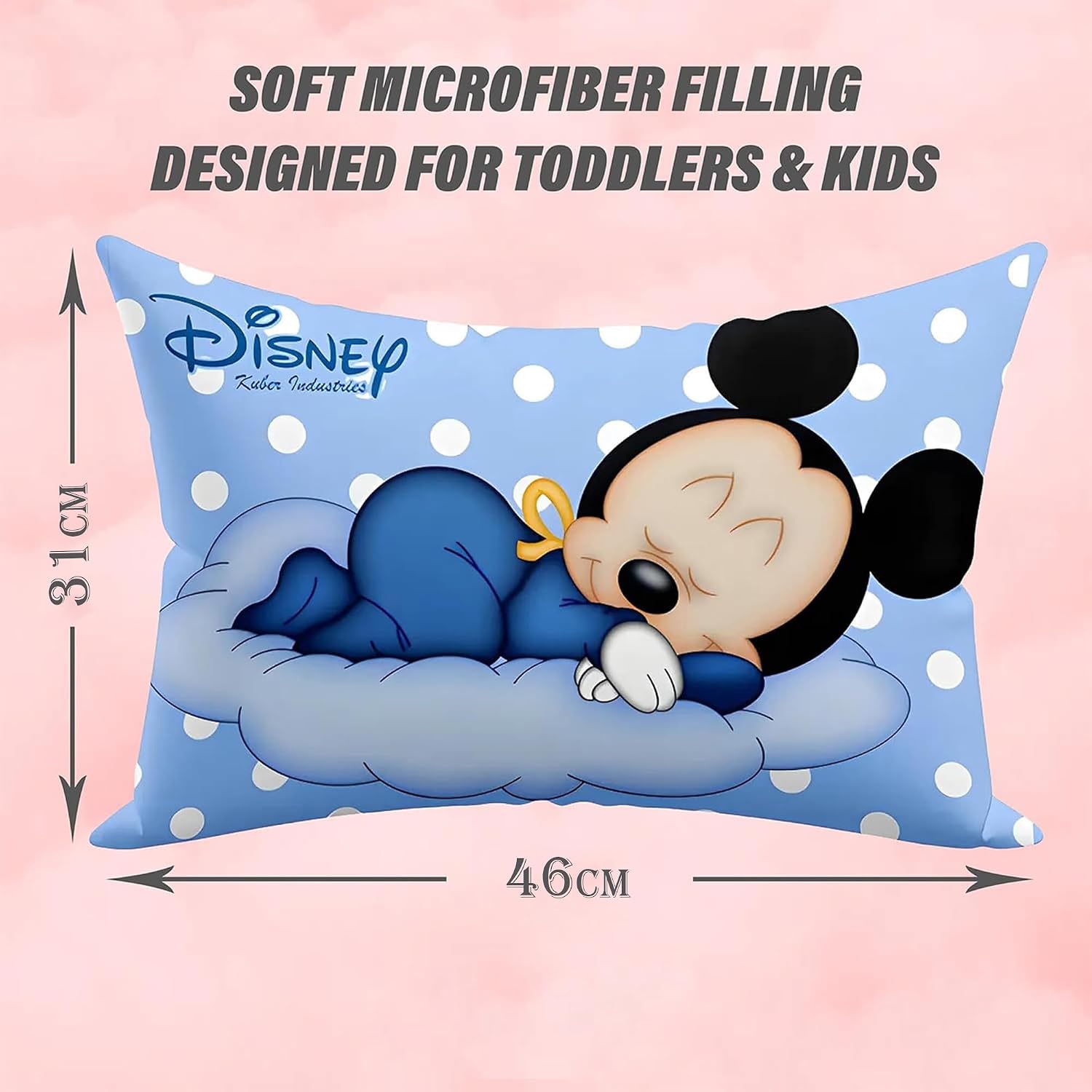Kid's Disney Mickey Team Pillow For Sleeping, Sky Blue - 12x18 Inches | Cozy & Fluffy Super Soft Pillow | Suitable For All Sleepers, Multipurpose & Comfortable, Breathable - 6 Pcs