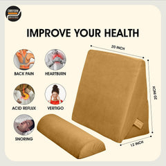 Wedge Pillow For Back Support, Adjustable Wedge Pillow With Headrest, Velvet Tan - 22 X 22 X 12 Inch | Memory Foam Bed Wedge Pillow For Sleeping | Acid Reflux, Gerd, Snoring, Resting