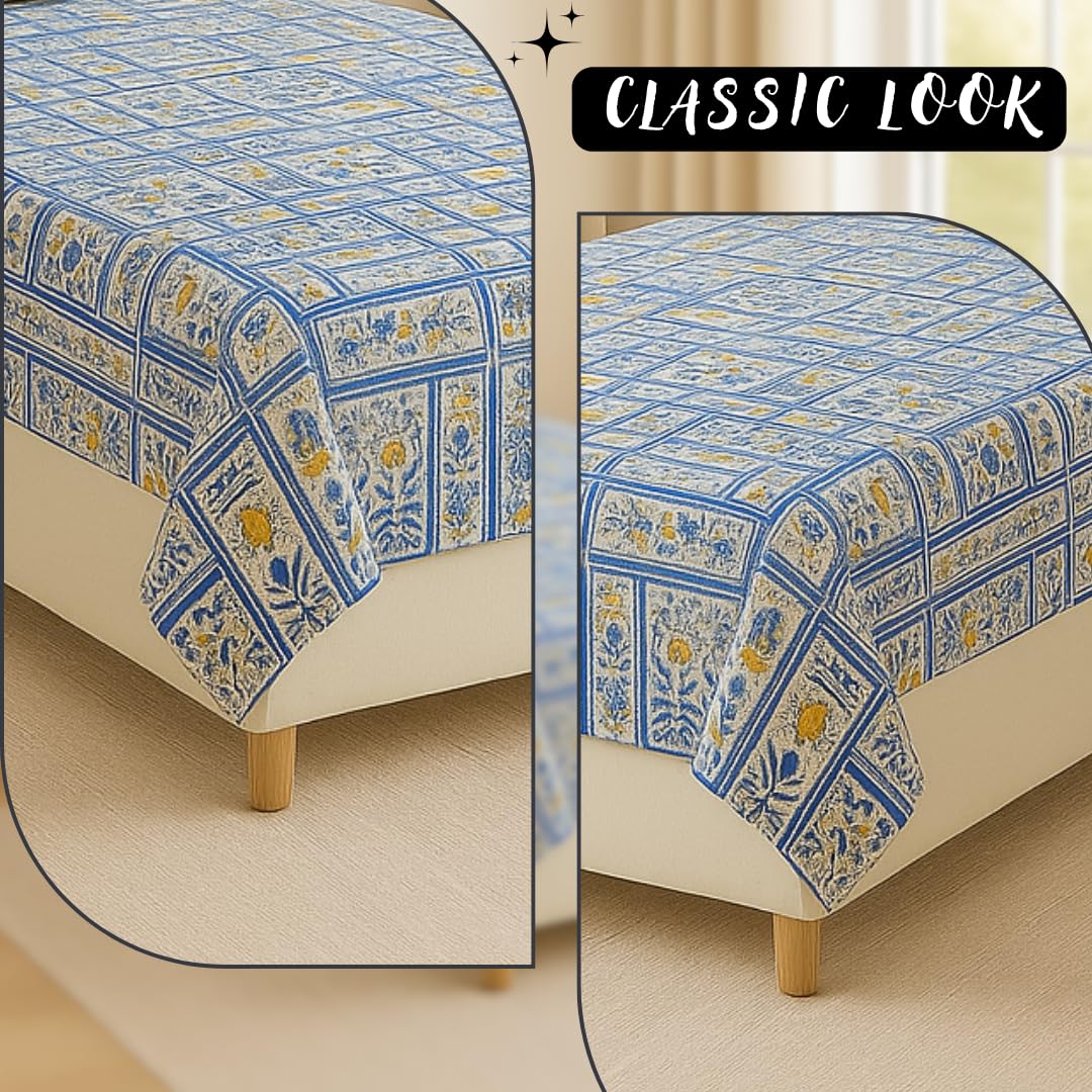Bedsheet For Single Bed with 1 Pillow Cover - Size 90 X 60 Inches, Blue | Soft Touch Cotton Fabric-Comfortable & Durable | Elegant Printed Bedding Set For Daily Use
