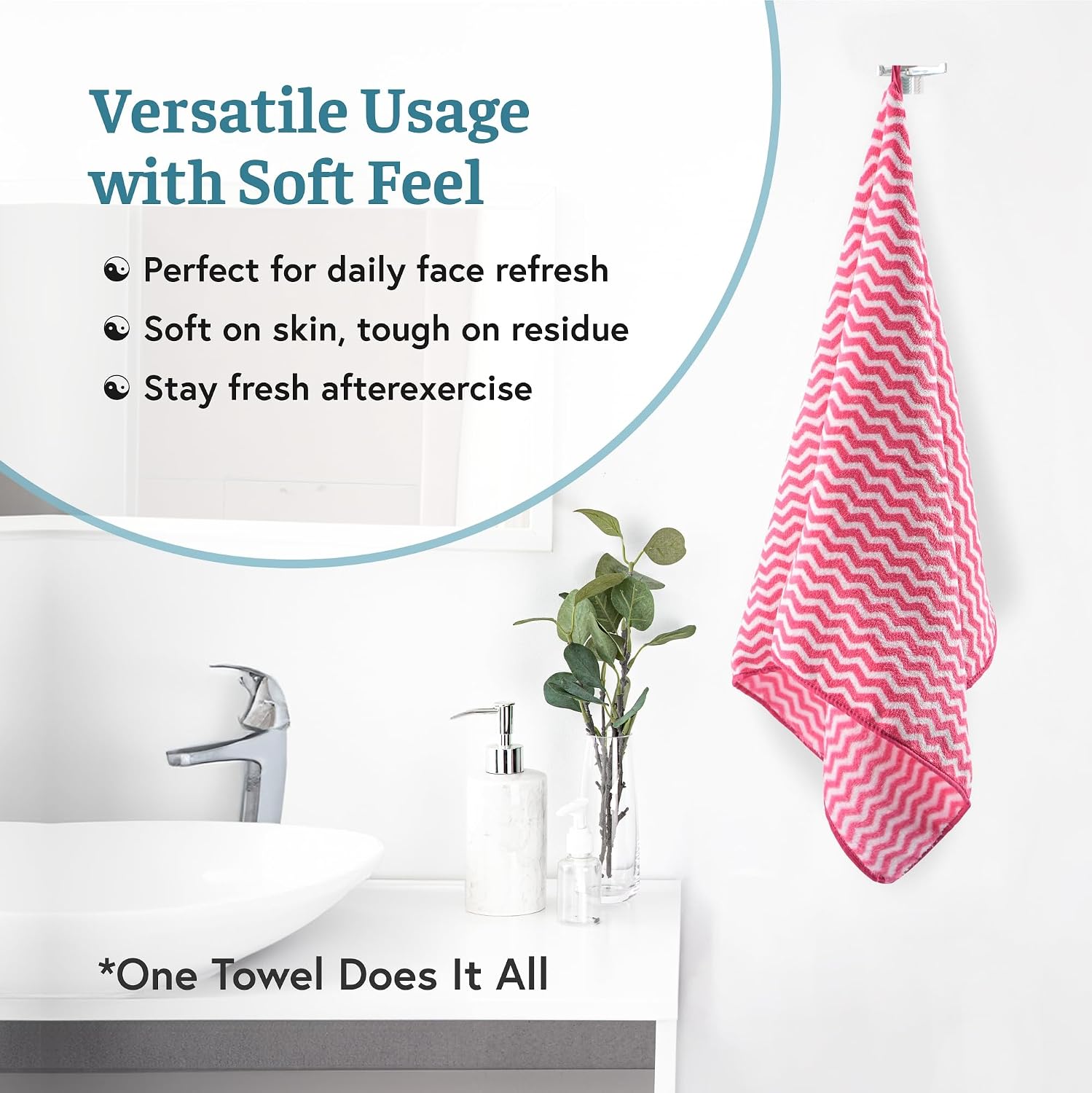 Heart Home Microfiber Soft Face Towels 700 Gsm | Quick Dry & Absorbent Hanging Hand Towels Zig Zag - Pink (Pack Of 3)