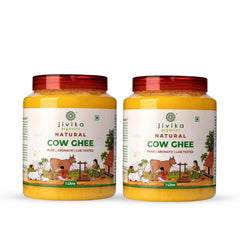 100% Pure Desi Cow Ghee By Jivika Naturals | Good Source Of Vitamin A & Healthy Desi Ghee Perfect For Boost Energy | 2 Litre (1 Litre * 2) | 67.6 Ounce | Jar Pack
