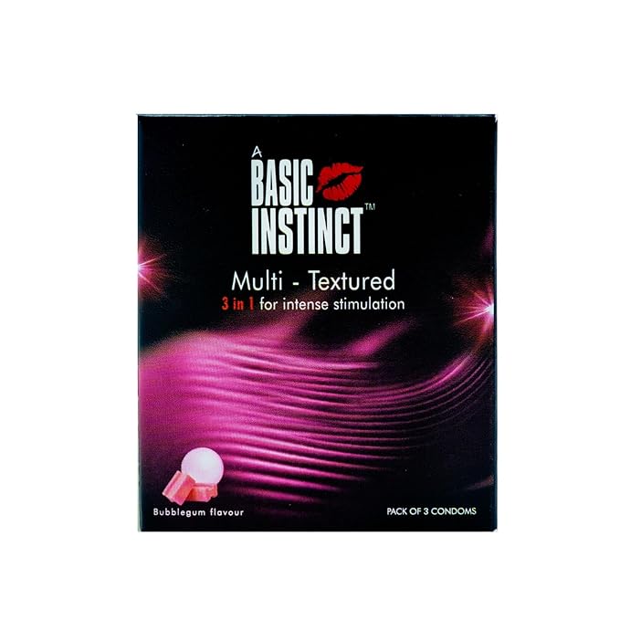 Basic Instinct Multi Texture Condoms For Men, 3 In 1 Ribbed, Ultra-smooth Latex 3 Pcs (Pack Of 5)