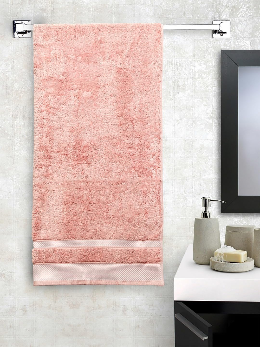 Spaces 100% Cotton Large Bath Towel 600 Gsm Dobby Solid (Coral)- Hygro