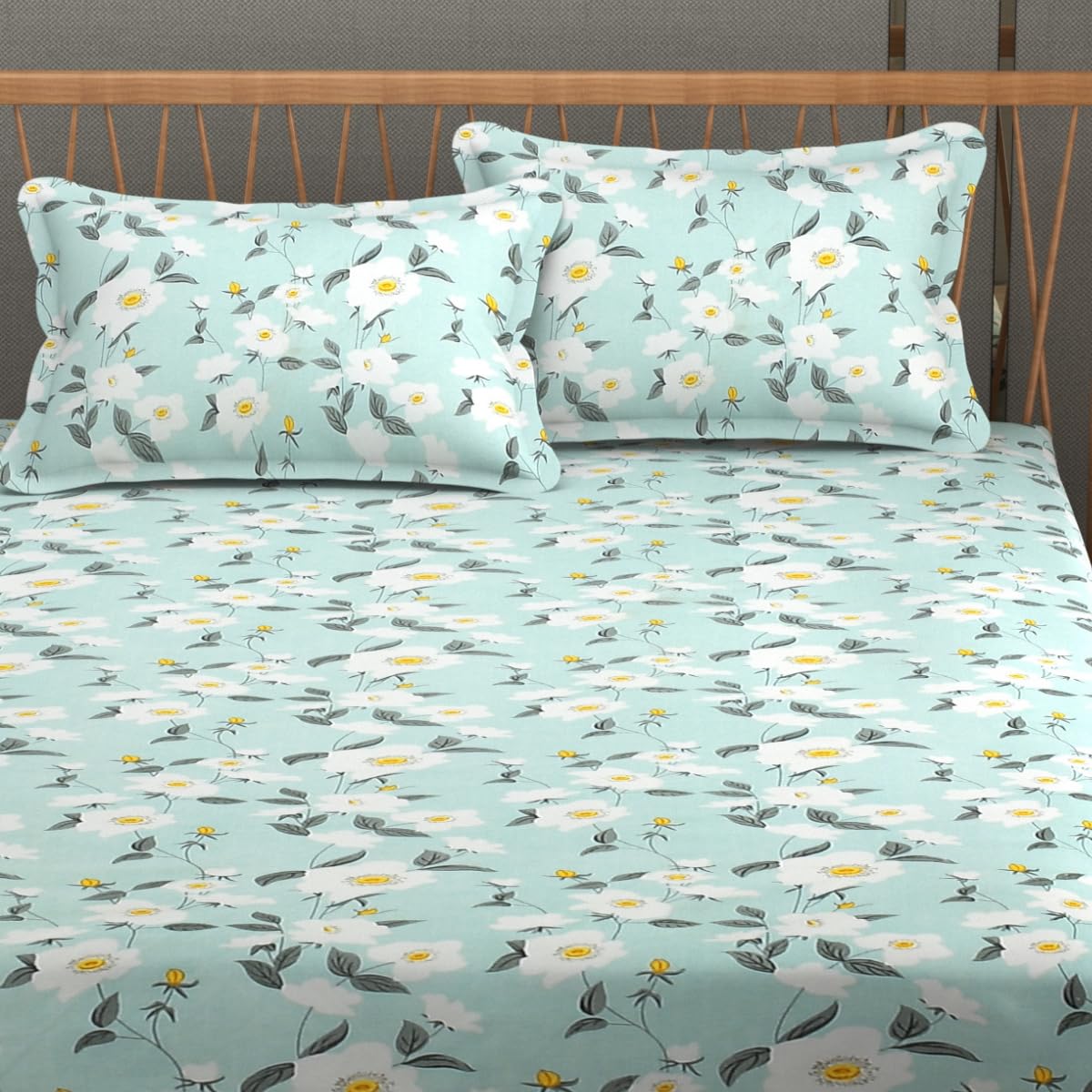 Includes 1 Queen Size Bedsheet With 2 Matching Pillow Covers - 90 X 100 Inches, Tint Blue | Ideal For Modern Indian Bedrooms, Guest Rooms, & Everyday Home Use