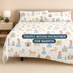 Little Princess Design Single Bedsheet With 2 Pillow Covers - Fun & Colorful Sheet Set For Girls & Kids Room | Size - 60 X 90 Inches, White