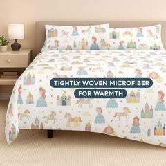 Kids Bedsheet King Bed With 2 Pillow Covers Little Princess Design - 108x108 Inches, White | Fun & Colorful Bed Sheet Set - For Girls & Kids Room
