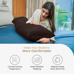 Microfiber Body Side Pillow For Sleeping For Pregnancy, Brown - 53 X 16 Inch | Long Cuddle Pillow For Hugging, Relaxing, Washable, Premium Velvet Outer Cover With Zip, Adjustable Pillow