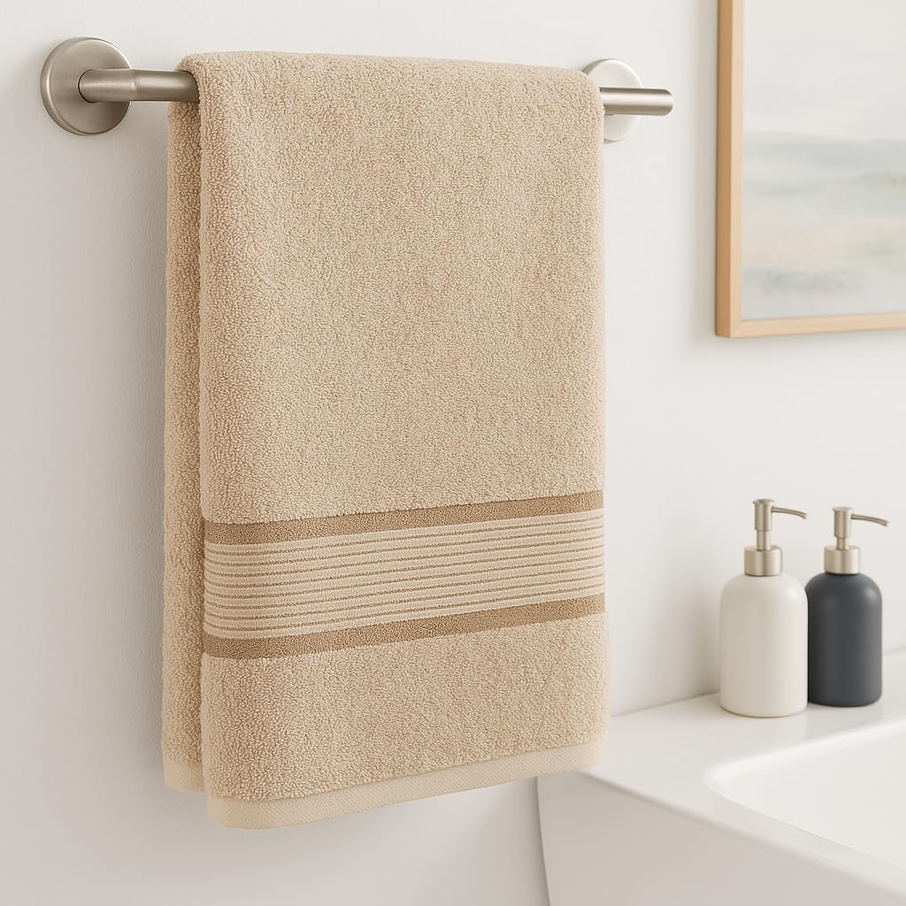 Akiko Home 100% Cotton Essential Series Bath Towel 400 Gsm | Soft, Absorbent, Quick Dry & Durable, Large Size Towel Pack Of 2 (Beige)